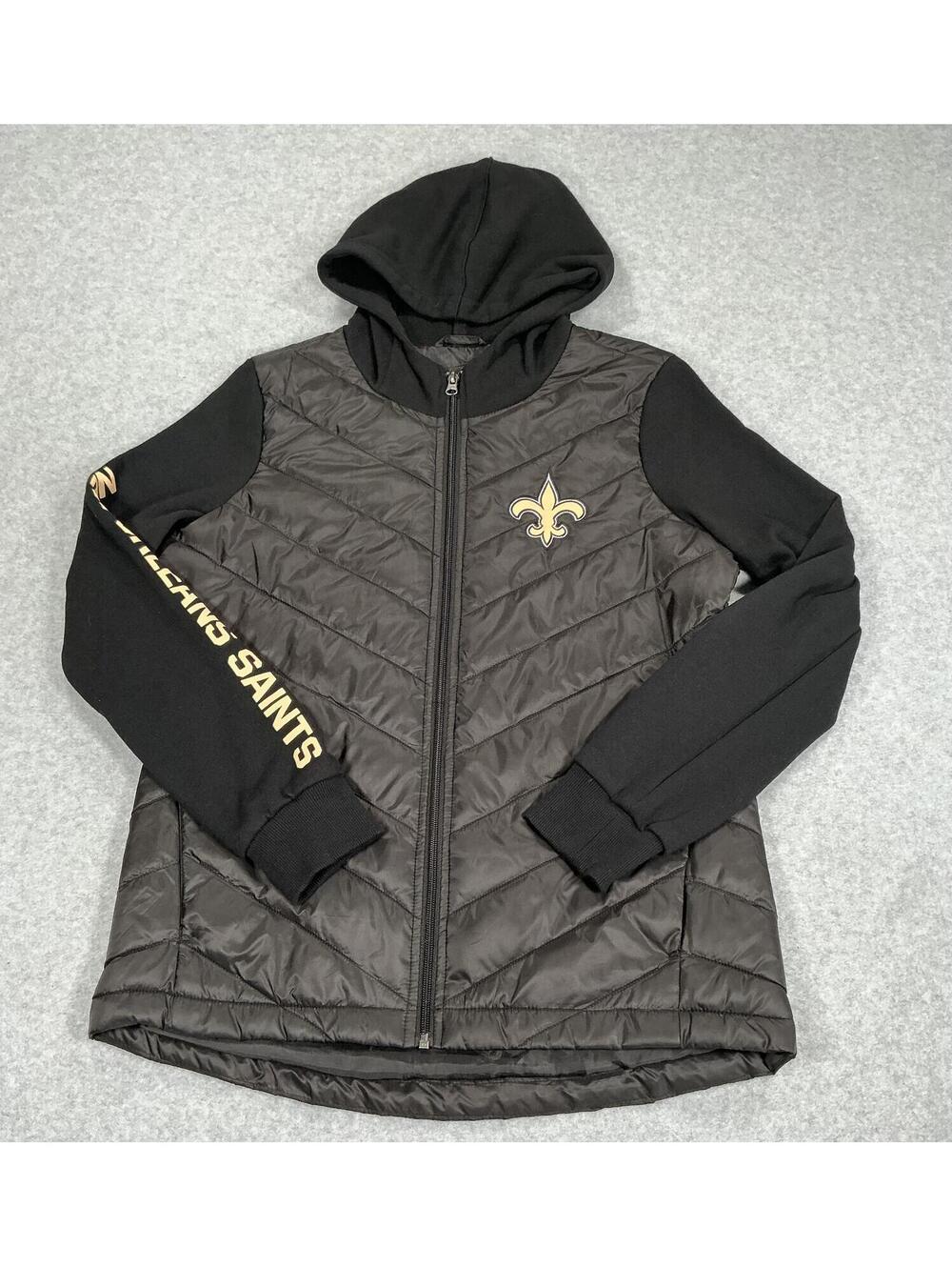 New Orleans Saints Women's Quilted Hooded Full‎ Zip Jacket Size M Black Gold - Picture 1 of 12